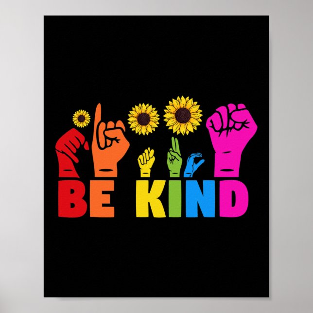 Poster Lgbt Rainbow Pride Month Asl Be Kind Hand Sign Lan (Devant)