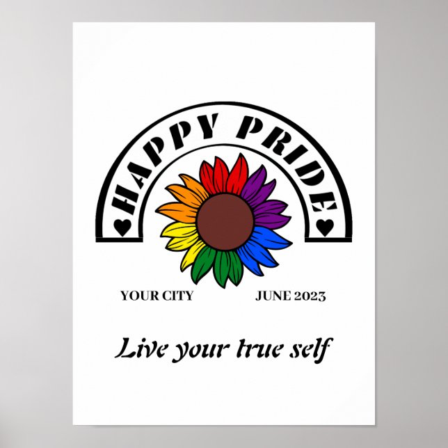 Poster LGBTQ Happy Pride : Tournesol aux couleurs arc-en- (Devant)