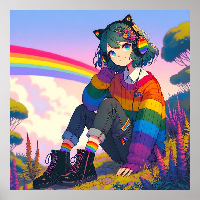 Poster LGBTQIA+ Anime Girl Lesbian Pride (Devant)