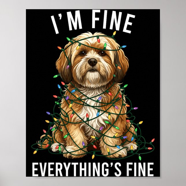 Poster Lhasa Apso Christmas I'm Fine Everything Is Fine  (Devant)