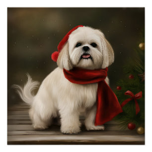 Poster Lhasa Apso dans la neige de Noël