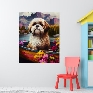 Poster Lhassa Apso sur une rame : une aventure Pittoresqu