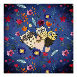 Poster L'heureuse famille d'animaux de la Chouette des Oi