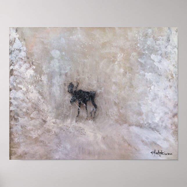 POSTER L'HIVER CANADIEN, LE NORD DE L'ALBERTA, MOOSE DANS (Devant)