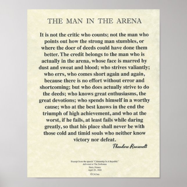 Poster L'homme dans l'arène citation de Theodore Roosevel (Devant)