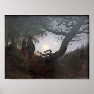 Poster L'homme et la femme qui envisagent la lune