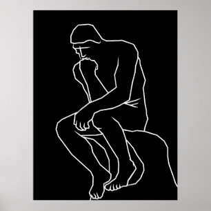 Poster L'homme pensif statue art linéaire, Inspiré de Rod