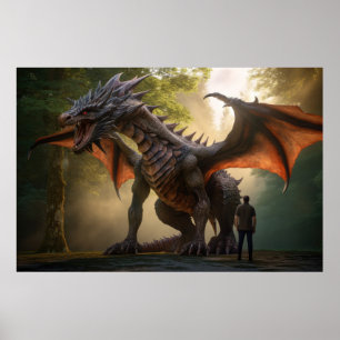 Poster L'homme se tient devant le dragon,