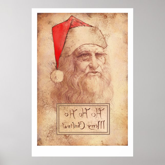 Poster L'humoristique Leonardo da Vinci en Père Noël (Devant)