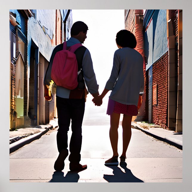 Poster L'IA Généré Couple tenant Mains Urbaine Art (Devant)