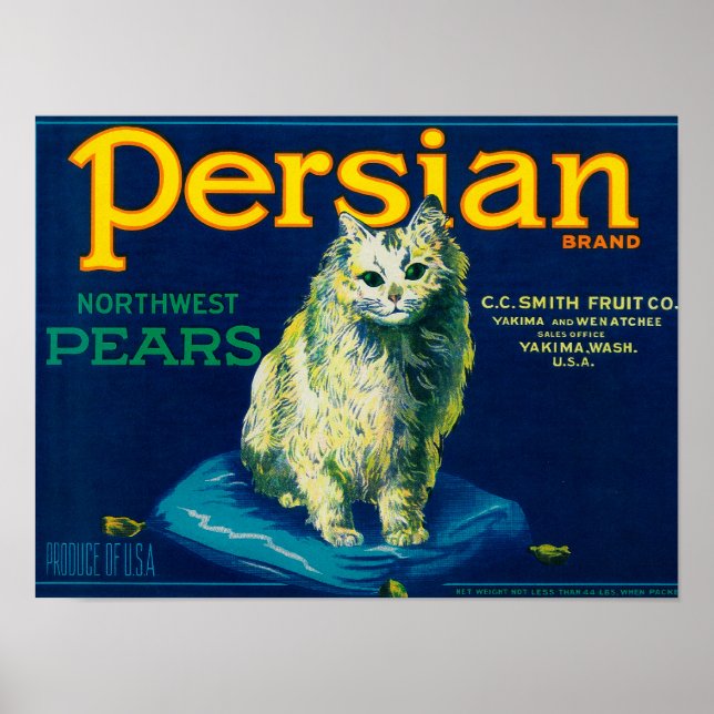 Poster Libellé du taux de poire persanYakima, WA (Devant)