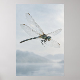 Poster Libellule bleu-vert en vol - Nature minimale sur l