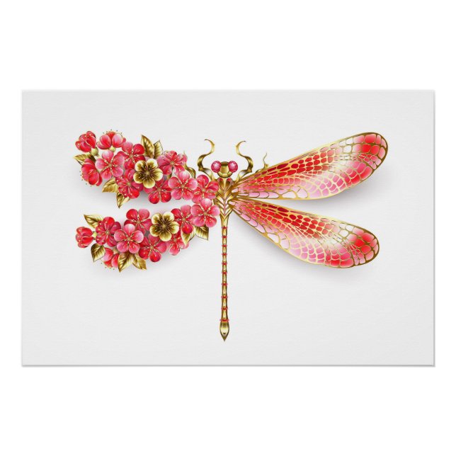 Poster libellule de fleurs avec sakura de bijoux (Devant)