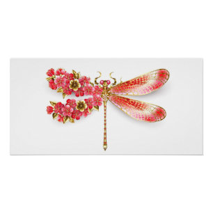 Poster libellule de fleurs avec sakura de bijoux