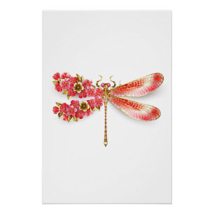 Poster libellule de fleurs avec sakura de bijoux