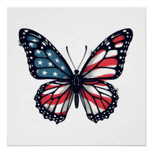Poster Libellule Drapeau Américain Patriotique 4 Juillet