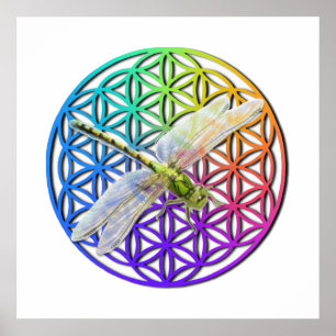 Poster libellule   fleur de vie colorée   chakra