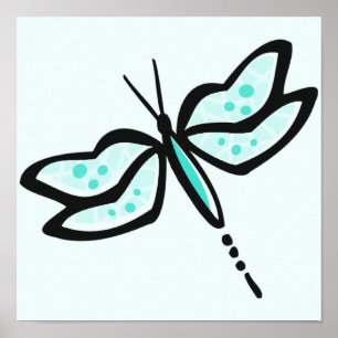 Poster libellule verte turquoise