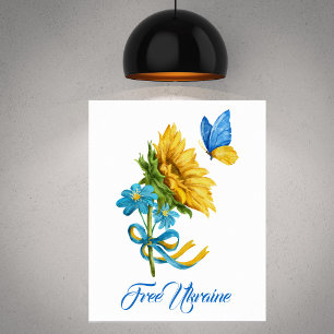 Poster Libérez l'affiche de tournesol et papillon Ukraine