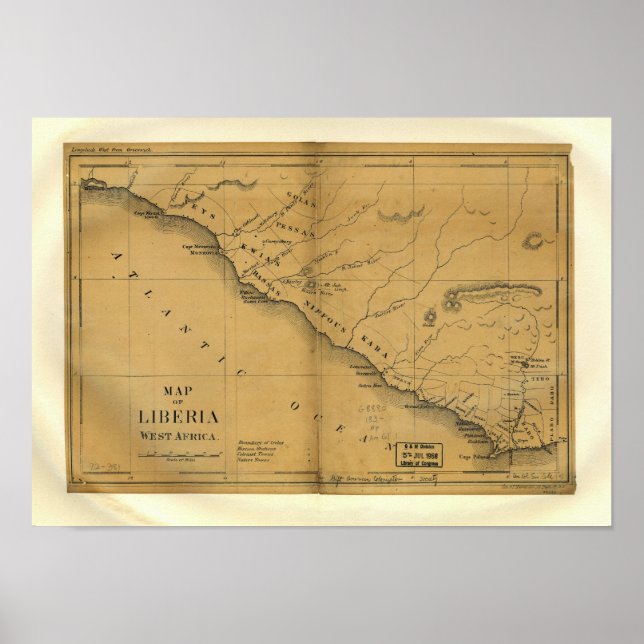 Poster Liberia, Afrique de l'Ouest 1830's Antique Map (Devant)