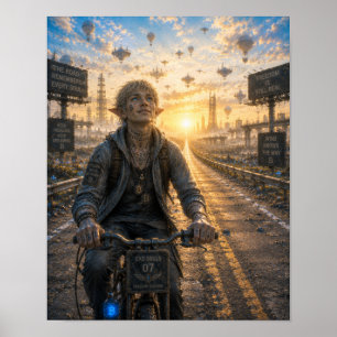 Poster Liberté / Cycliste / Autoroute déserte