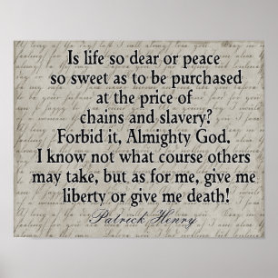 Poster Liberty or Death --- Patrick Henry Quote -- print