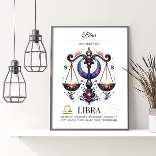 Poster Libra Personnalisé Elégant Zodiac Aquarelle