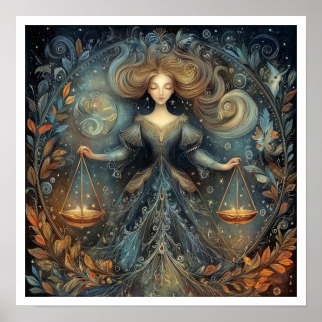 Poster Libra Zodiac Birth Sign Astrology Celestial (Devant)