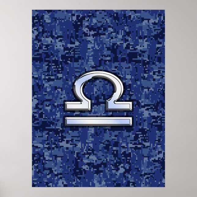 Poster Libra Zodiac Connexion Camouflage numérique bleu (Devant)