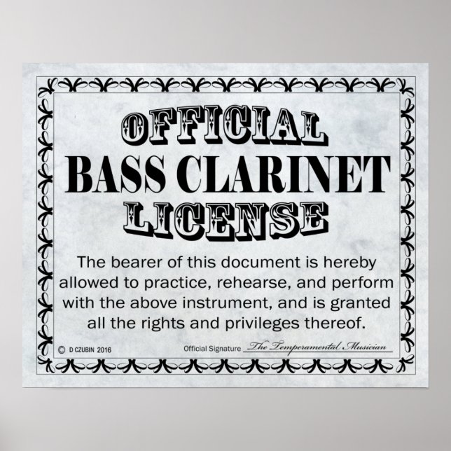 Poster Licence Bass Clarinet (Devant)