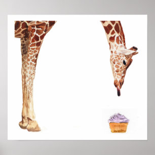 Poster "Licker aquarelle avec de petit gâteau" girafe