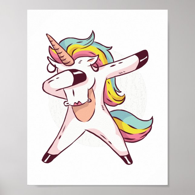 Poster Licorne arc-en-ciel sympa qui fait le dab, mouveme (Devant)