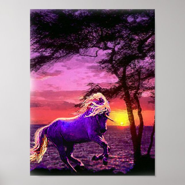 Poster licorne au coucher du soleil (Devant)