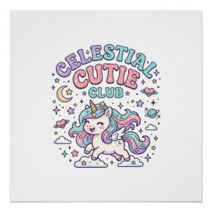 Poster Licorne Club Céleste Cutie Rétro Style Produit G