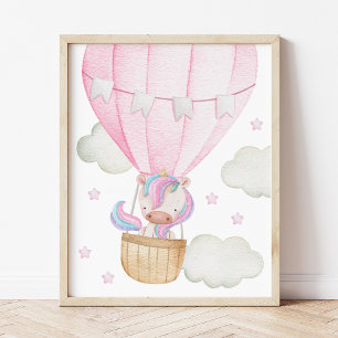 Poster Licorne Colorée, Ballon à Air, Étoiles, Chambre de