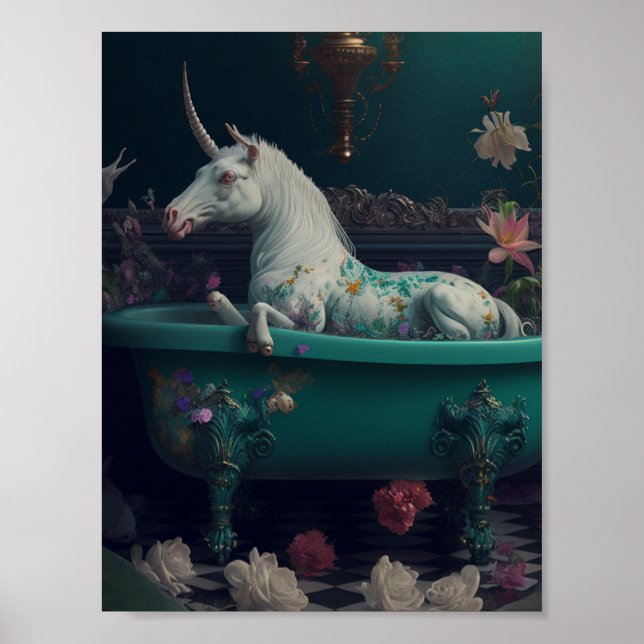 Poster Licorne dans la baignoire (Devant)