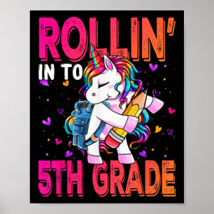 Poster Licorne de 5e année Retour à l'école Premier jour