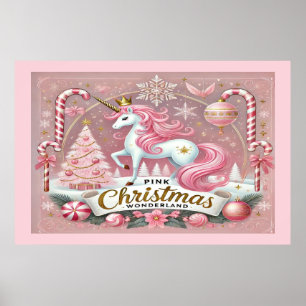 Poster Licorne de Noël Rose Wonderland 