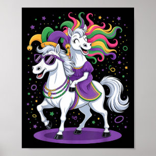 Poster Licorne drôle chevauchant chapeau de bouffon de ch