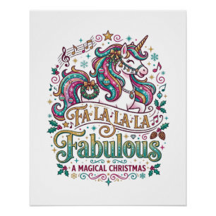Poster Licorne Fa La La La Fabuleux Fond Blanc Mignon