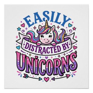 Poster Licorne facilement distrait par la publicité de li