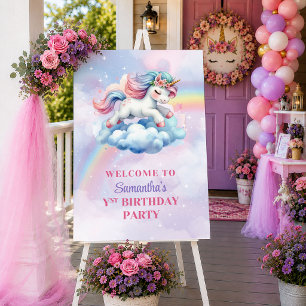 Poster Licorne Fantaisiste Couleurs Pastel Fille Bienvenu