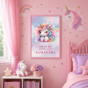 Poster Licorne Magique au Passé Enchanté et Pastel Affich