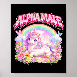 Poster Licorne mignonne arc-en-ciel floral drôle pour hom