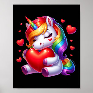 Poster Licorne Mignonne Avec Coeur Saint-Valentin Pour Fi