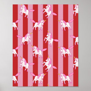 Poster Licorne rayée rose et rouge