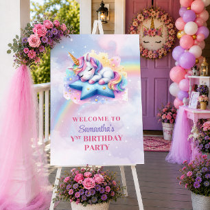 Poster Licorne Rose Violet Fille Anniversaire Bienvenue P