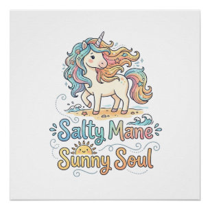 Poster Licorne Salée Crinière Âme Ensoleillée Conception 