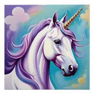 Poster Licorne violette mignonne