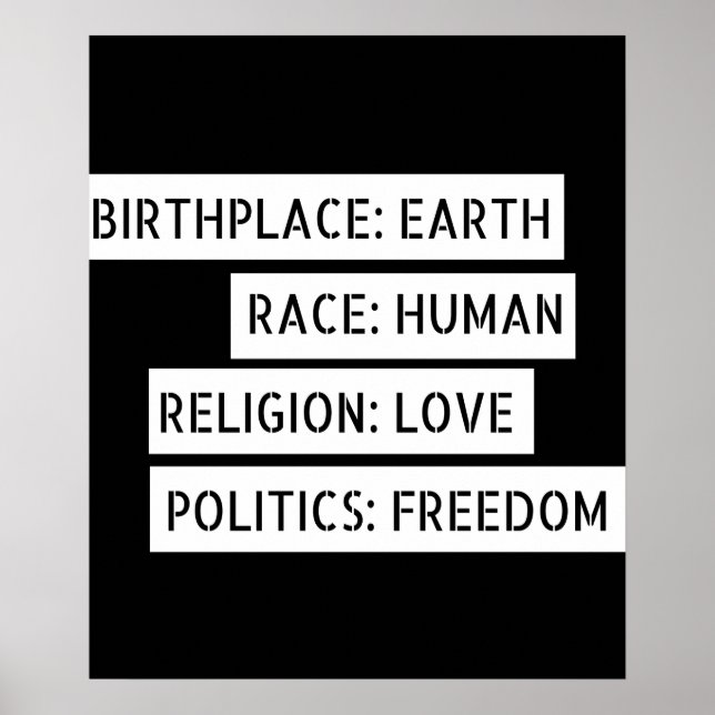 Poster Lieu de naissance : Terre, Race : Humain, Religion (Devant)